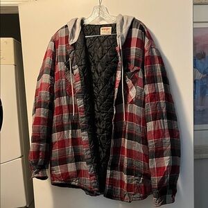 Wrangler Men's Red and Black Plaid Shirt Jacket